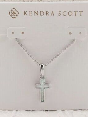 Kendra Scott Cross Silver Pendant Necklace in Kyocera Opal